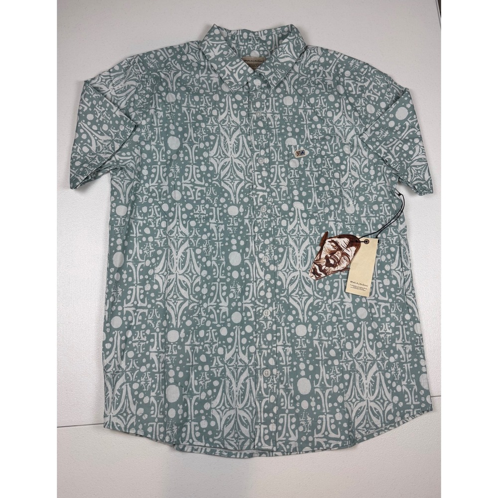RVCA Archive Rich Jacobs Artist Print Shirt Mens Small Green Short Sleeve NWT